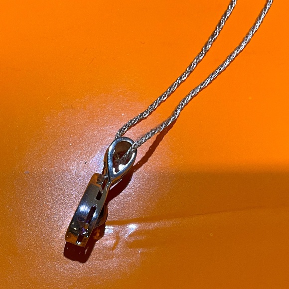 Large 1” Amethyst Teardrop Pendant Sterling Silver Necklace 16" Rope Chain - Picture 9 of 15